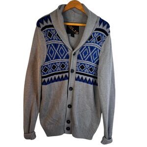 Helix Vintage Fair Isle Shawl Collar Fisherman Sweater Mens Size Medium Cotton